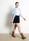 Gilet à manches courtes femme en cachemire déjaugé tye & dye blanc écru & bleu ciel - AVA 11A